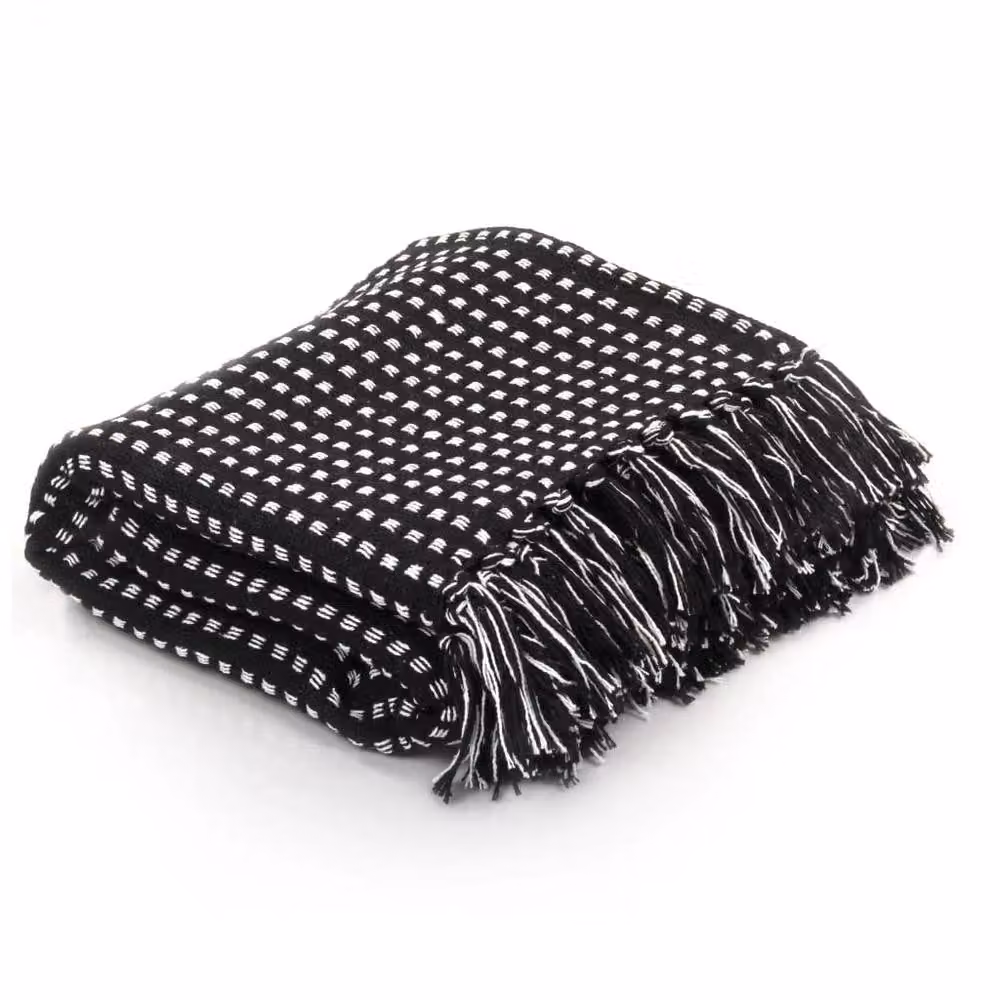Berkfield Home Cotton Throw Squares, Black, W: 220 cm, D: 250 cm – 2