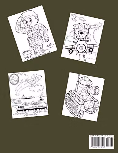 Military Coloring Book for Kids by Dylanna Publishing, Inc. featuring Army, Navy, and Air Force themes with Tanks, Soldiers, Planes, Ships and Helicopters – 2