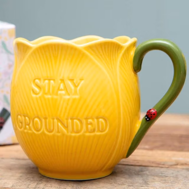 Boxer Gifts Stay Grounded Tulip Flower Ceramic Mug in Yellow
