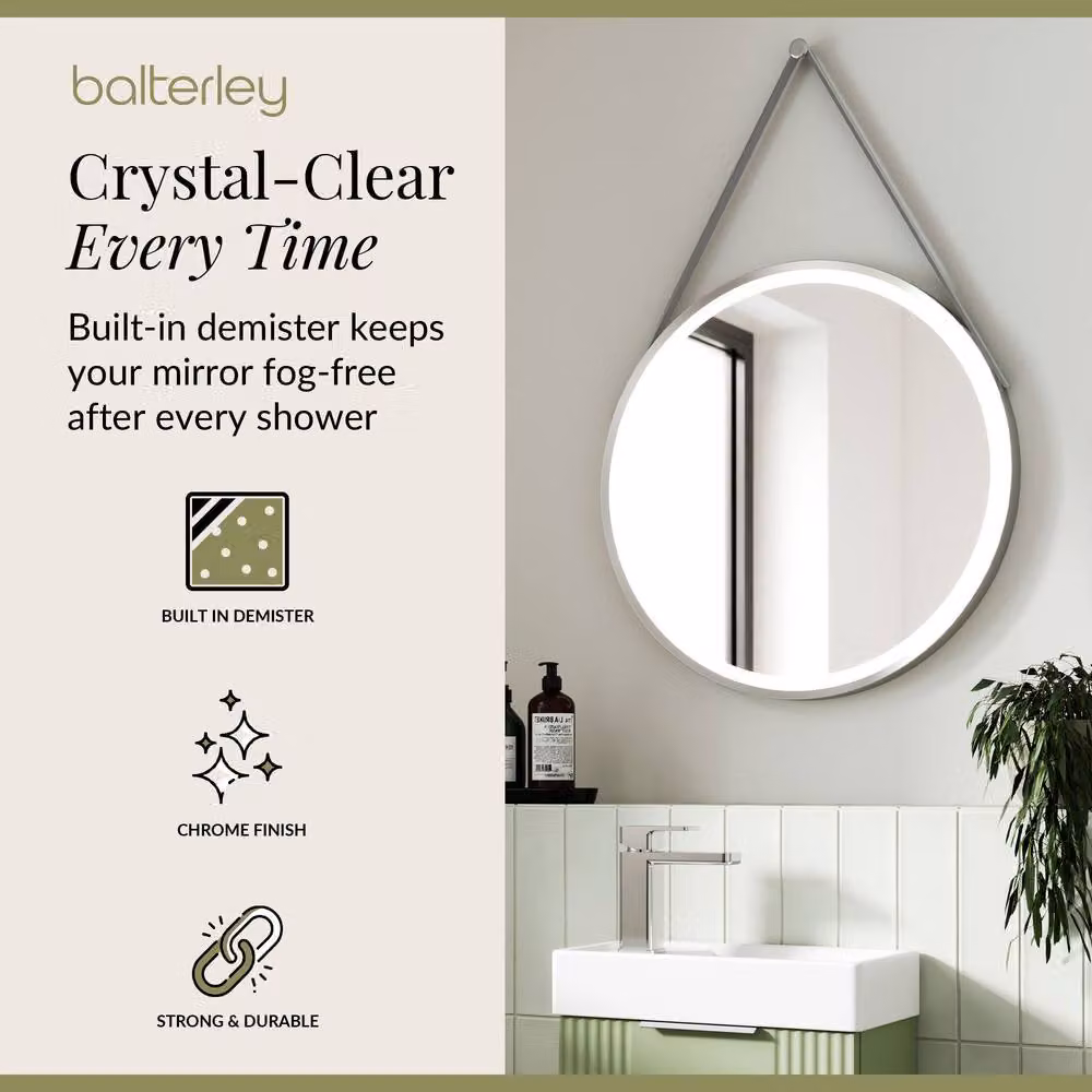 Balterley Round Framed LED Touch Sensor Mirror with Demister, Silver/Grey, W: 60 cm, H: 60 cm – 2