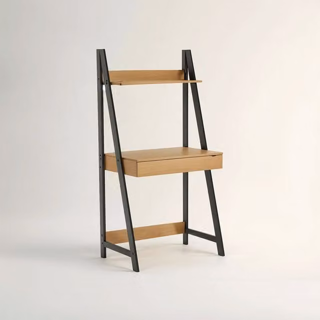 Interiors by Premier Modern Oak Effect Writing Desk in Brown and Beige