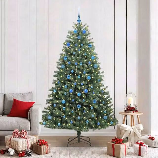 Berkfield Home Artificial Hinged Christmas Tree in Green, Height: 210 cm
