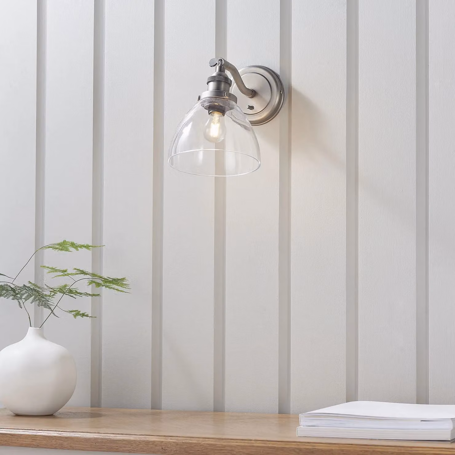 Loops Dimmable Wall Light in Brushed Silver with Clear Glass, E14 – 2