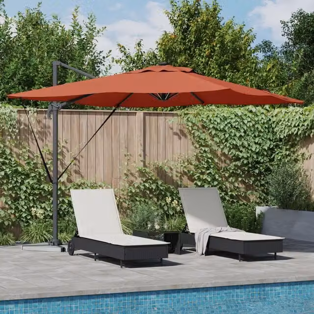 Berkfield Home Roma Cantilever Parasol with LEDs in Terracotta Red, W/D/H: 286 x 285 x 270 cm – 1