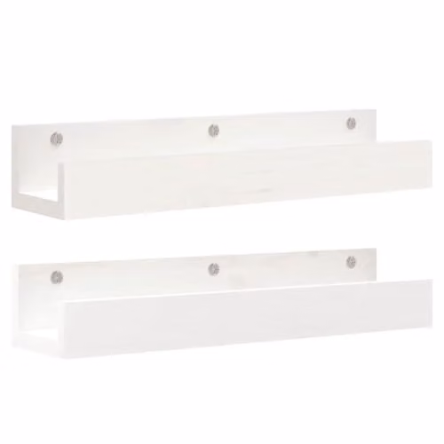 vidaXL Set of 2 White Solid Wood Pine Wall Shelves, W: 50 cm, D: 12 cm, H: 9 cm