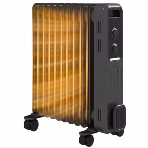 HOMCOM 2500W Oil Filled Radiator Portable Electric Heater in Grey with Thermostat and Overheat Protection