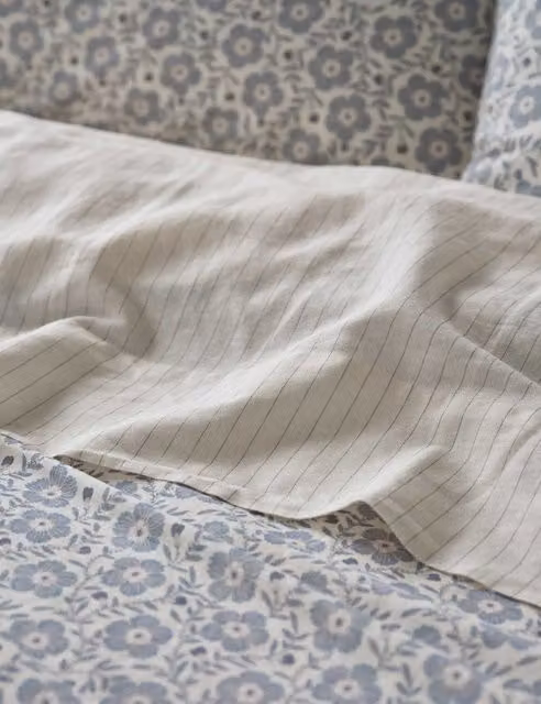 Piglet In Bed Linen Rich Folk Floral Flat Sheet, Grey Mix, W: 90 cm, L: 190 cm