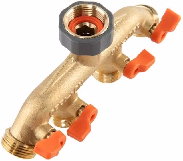 FLAVORA Brass 4 Way Tap Connector Hose Pipe Splitter with Flow Control in Gold, 100g