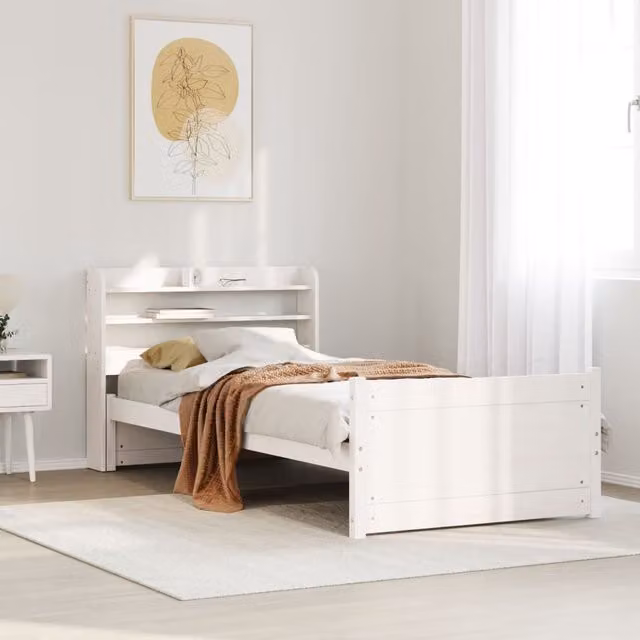 Berkfield Home Single Bed Frame with Headboard and Side Compartments, White Pine Wood, W/D/H: 90 x 190 cm