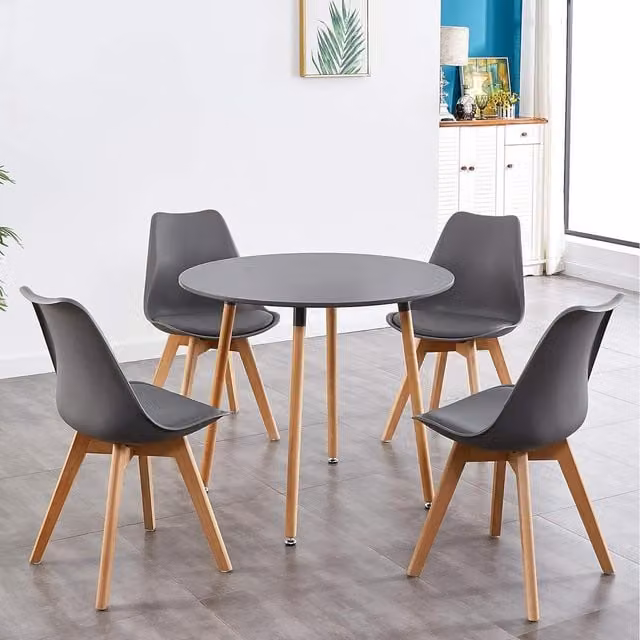 Kosy Koala Modern Round Oak and Grey Dining Table Set with 4 Chairs