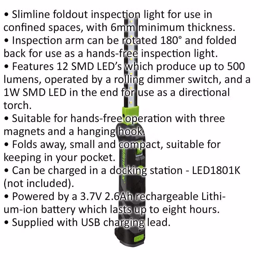 Sealey Loops Slimline Folding Inspection Light with 12 SMD and 1W SMD LED, Rechargeable, Black and Multicolour – 2