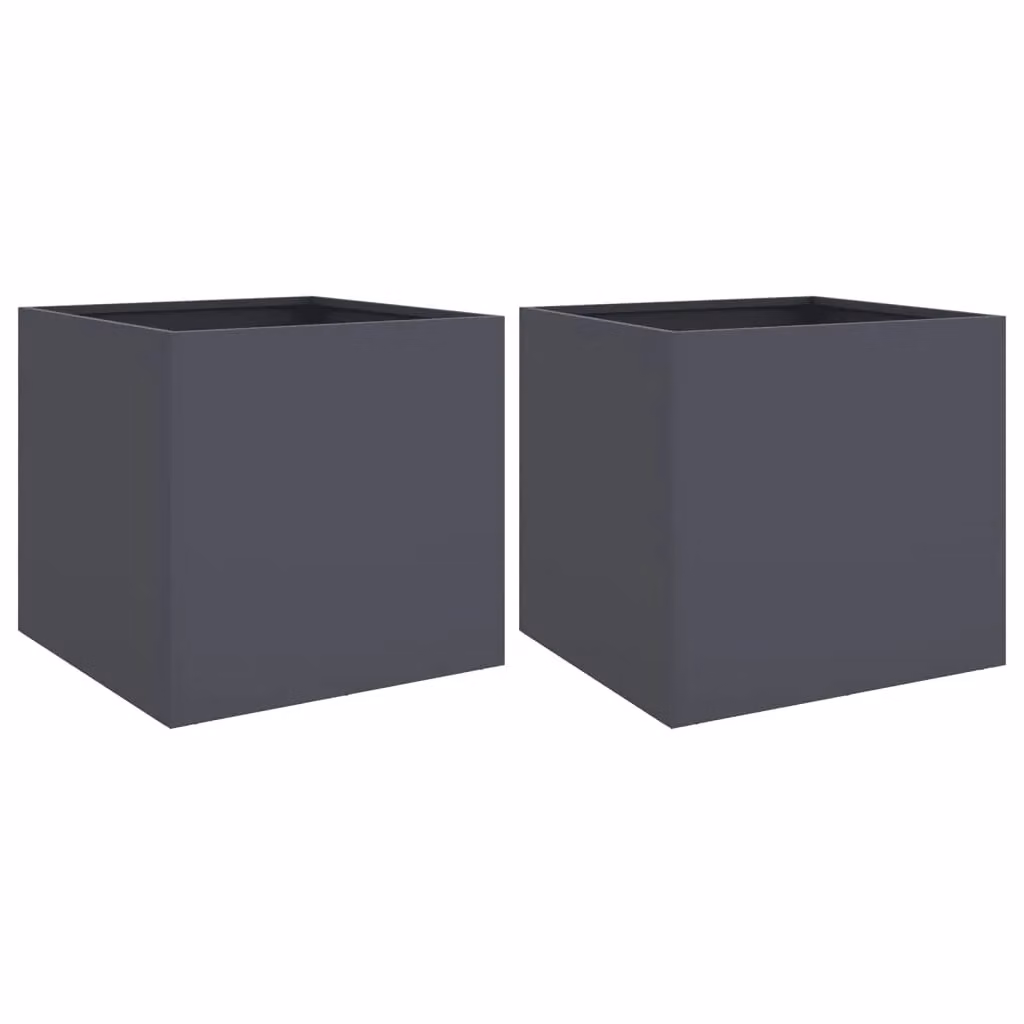 Berkfield Home Steel Planter Tub Set of 2 in Anthracite and Black, W/D/H: 42 x 40 x 39 cm – 2