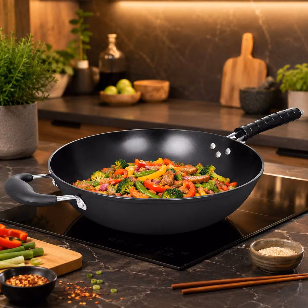 Gr8 Home Black Non Stick Carbon Steel Wok Frying Pan, 34 cm – 2