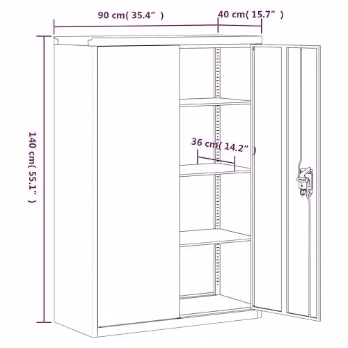 vidaXL Anthracite Steel File Cabinet with Lock and Adjustable Shelves, W/D/H: 90 x 40 x 140 cm – 2
