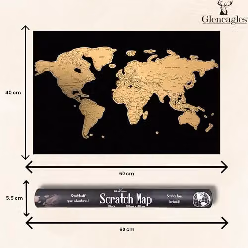 Gleneagles Cello Scratch Off World Map Travel Tracker Poster in Black and Gold – 2