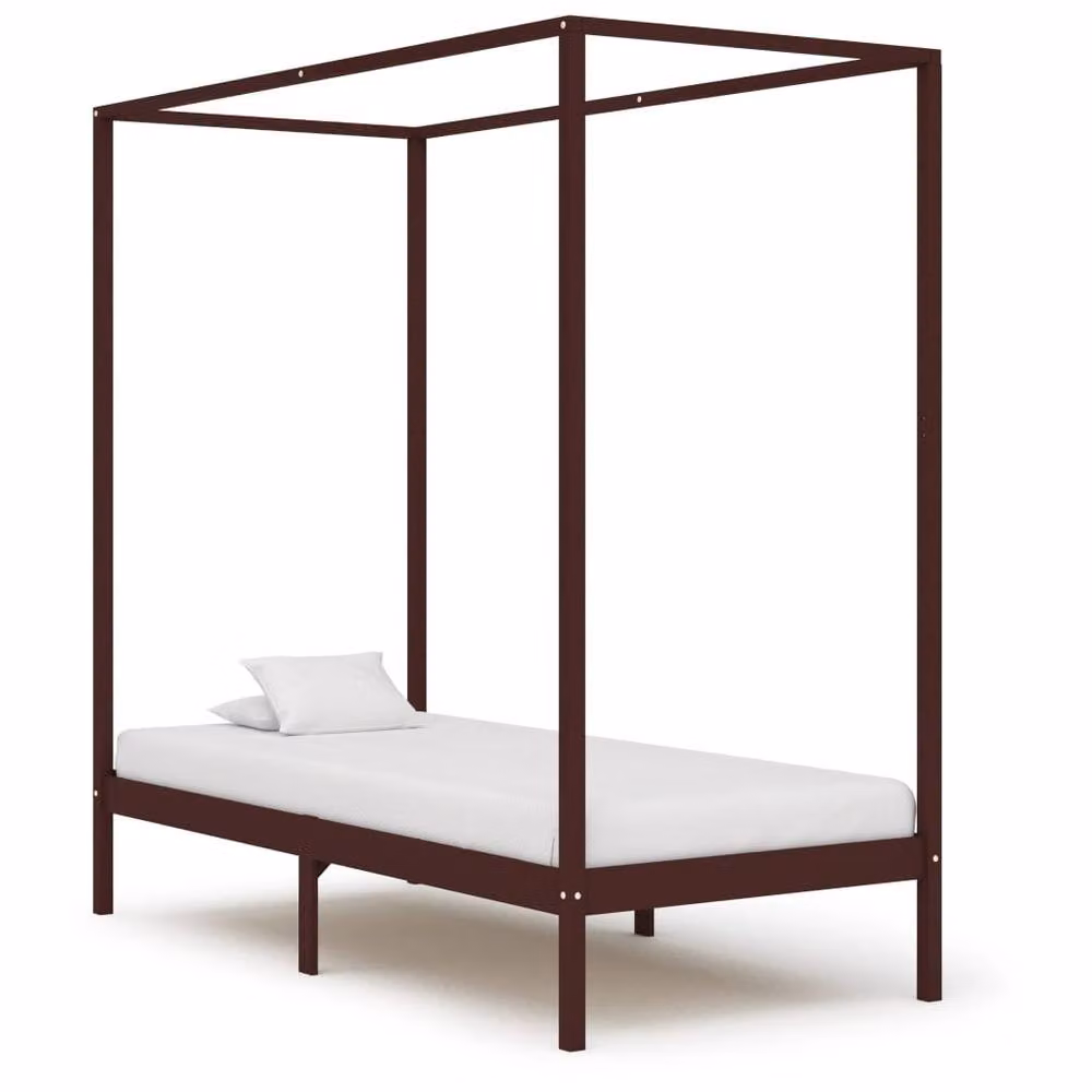Berkfield Home Canopy Bed Frame in Dark Brown Solid Pine Wood, W/D/H: 100 x 200 x 204 cm – 2