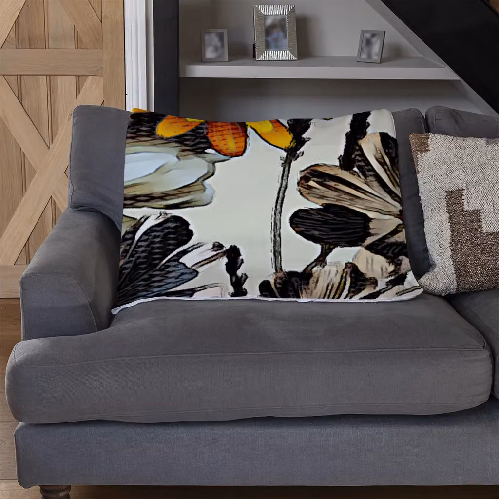 Benjamin Tate Design Orange Floral Fleece Blanket in Orange and Beige, W/D/H: 120 x 150 cm – 3