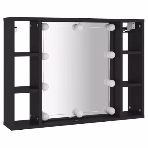 vidaXL Modern Black Mirror Cabinet with LED Lighting, W/D/H: 76 x 15 x 55 cm