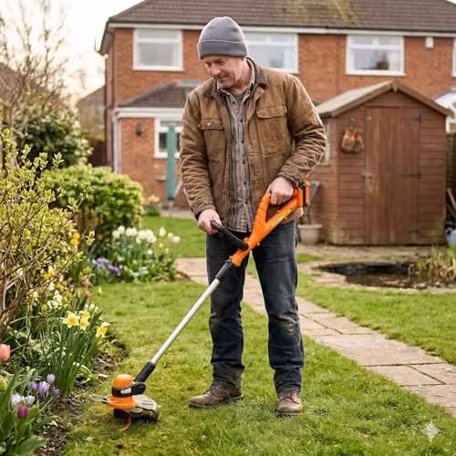 Lazy Tools Cordless Grass Trimmer and Edger in Orange, 1.5kg with Rechargeable Battery and 250mm Cutting Width – 2