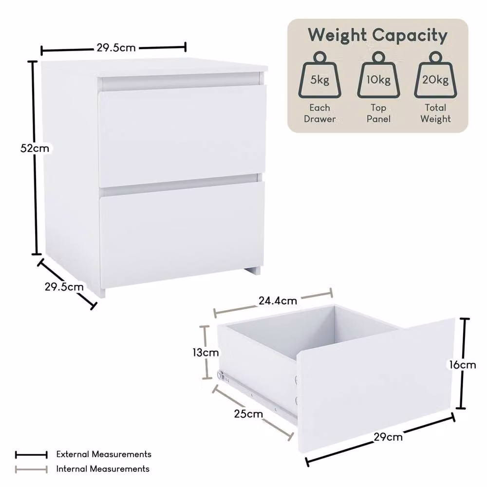 SPETLEK 2 Drawer Chest of Drawers Bedside Table in White – 2