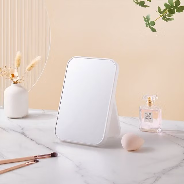 Livingandhome Portable Makeup Mirror with Foldable Stand in Beige or White