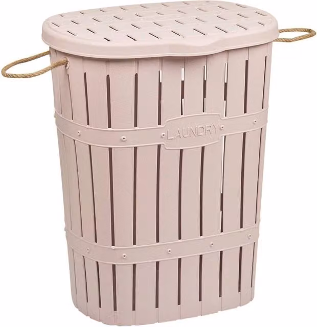 EONLION 65L Bamboo Look Clothes Storage Laundry Washing Basket with Handles, Pink
