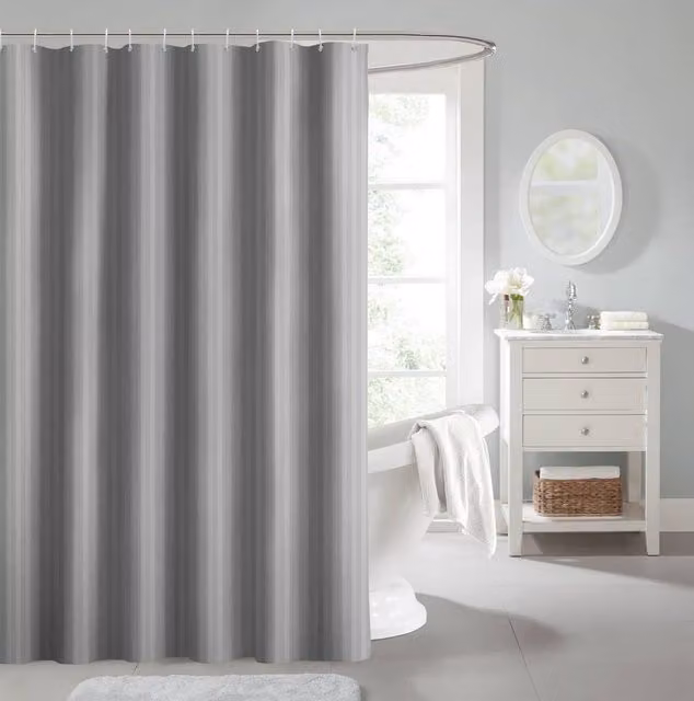 Velosso Striped Polyester Shower Curtain in Grey, W: 180 cm, H: 180 cm
