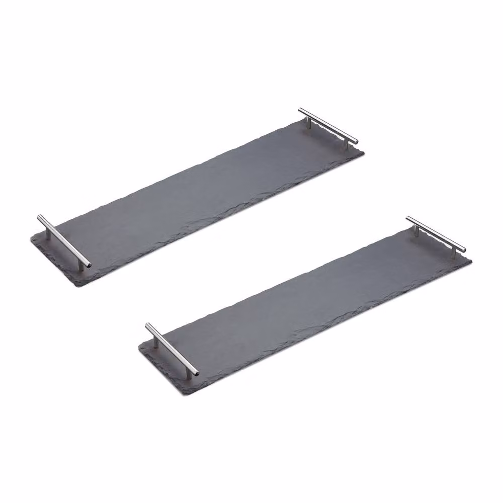 Artesa Set of 2 Rectangular Grey Slate Appetiser Serving Platters with Metal Handles – 2