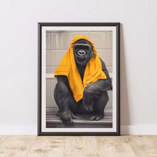 60 Second Makeover Gorilla Yellow Towel Animal Print Paper Poster, W: 21.0 cm, H: 29.7 cm