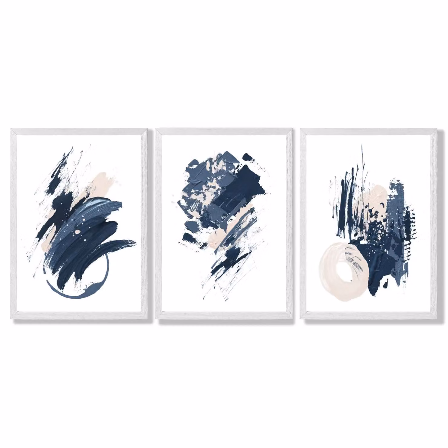 ARTZE Set of 3 Blue Abstract Minimalist Wall Art Prints with White Frames – 2