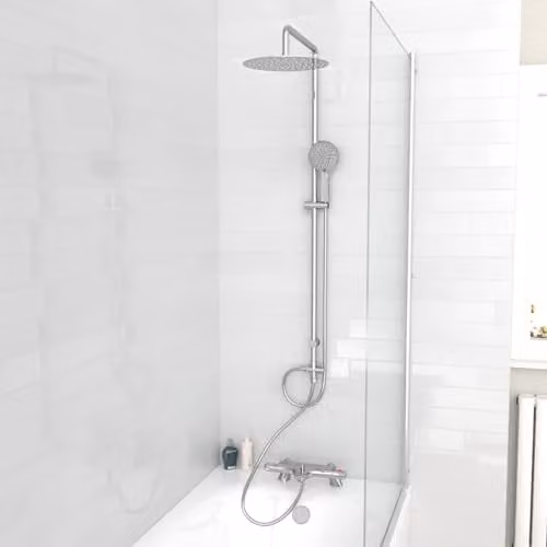 Nes Home Exposed Round Thermostatic Shower Set with Handset and Riser Rail in Chrome
