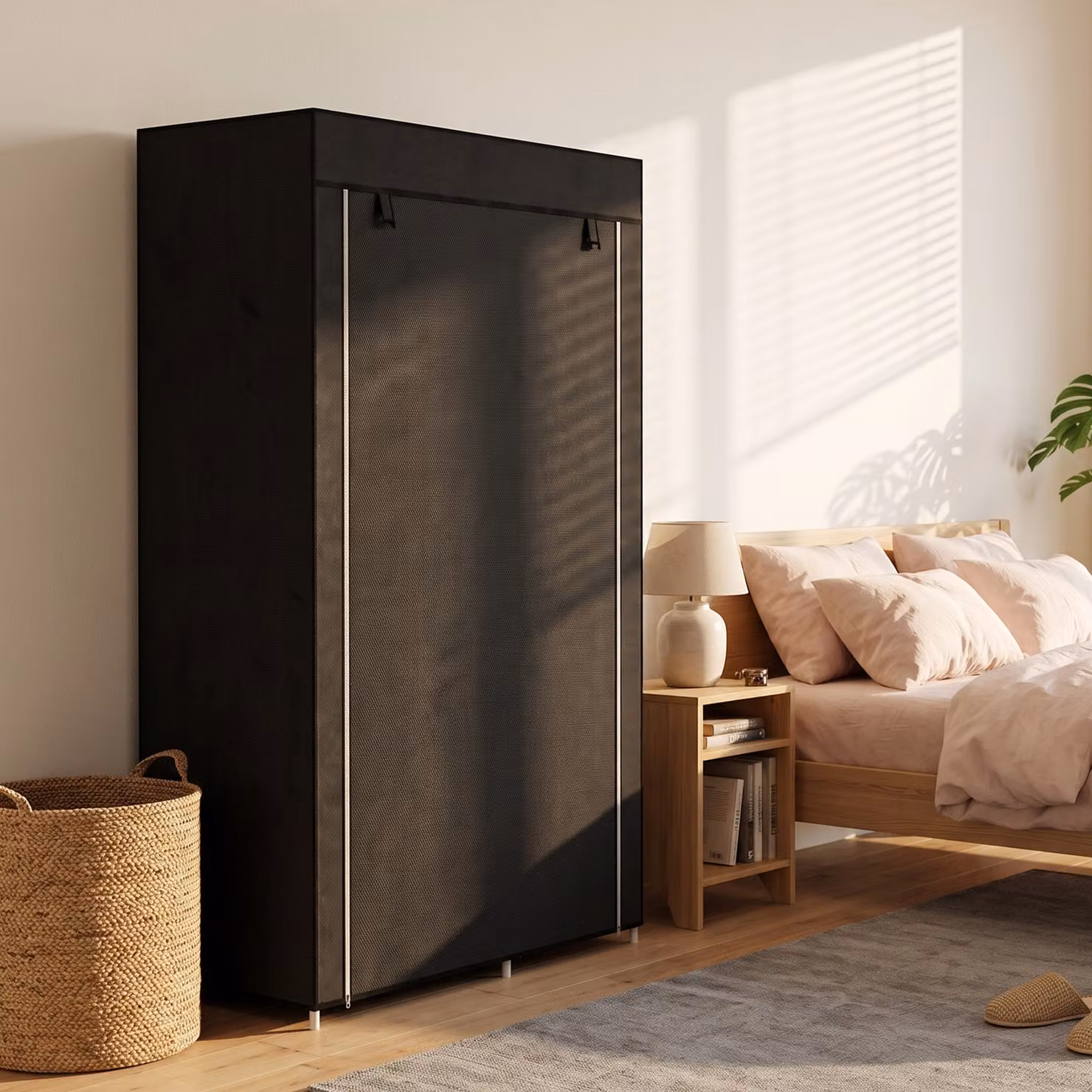 HOMCOM Black Fabric Wardrobe with Internal Shelves and Hanging Rail, W/D/H: 103 x 43 x 162.5 cm – 7