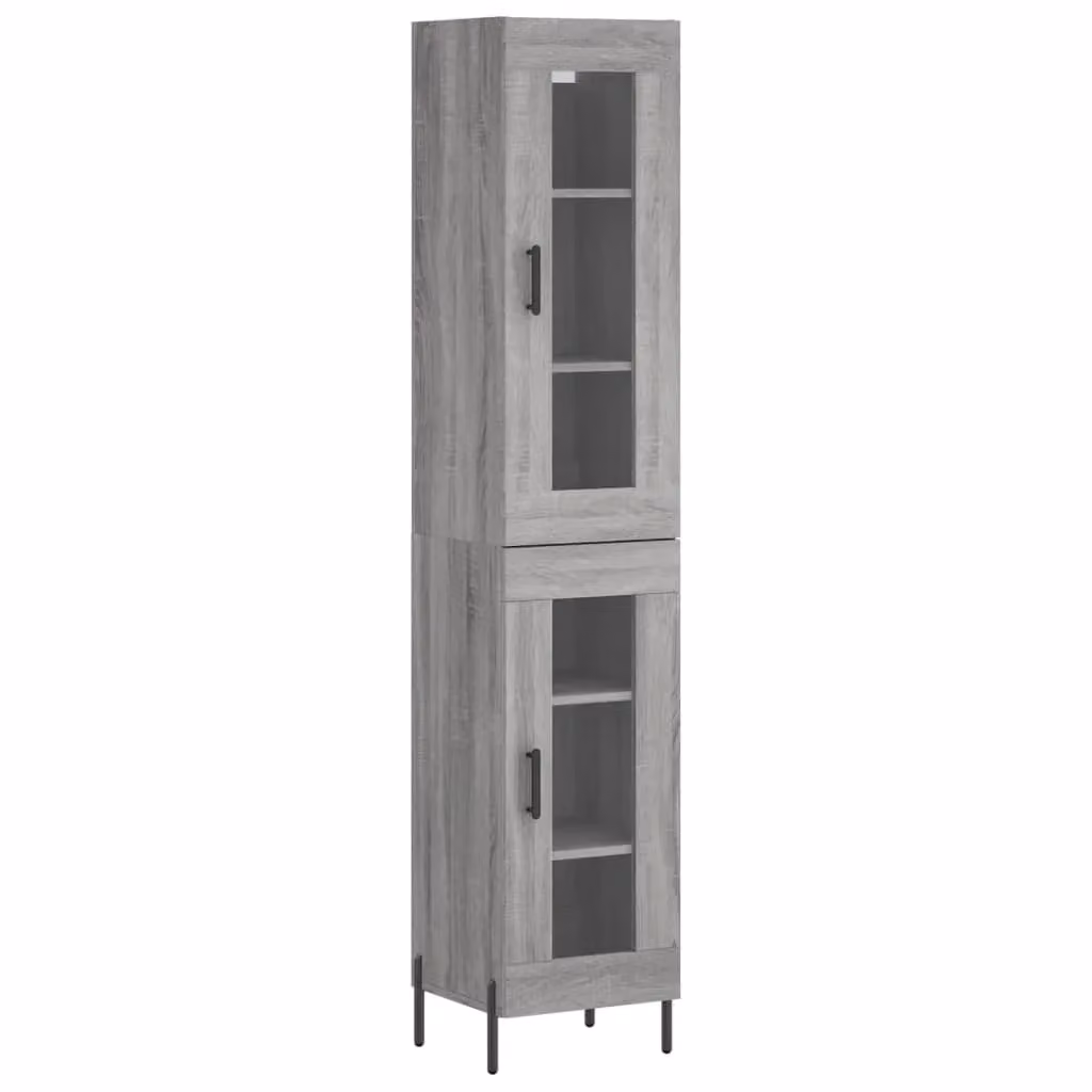 Berkfield Home Grey Sonoma Highboard with Glass Doors, W/D/H: 34.5 x 34 x 180 cm – 2