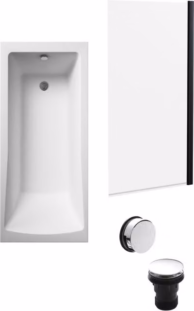 Balterley Square Rectangular Free Standing Bath Set in White with Black Screen and Chrome Waste, W: 170 cm, D: 70 cm