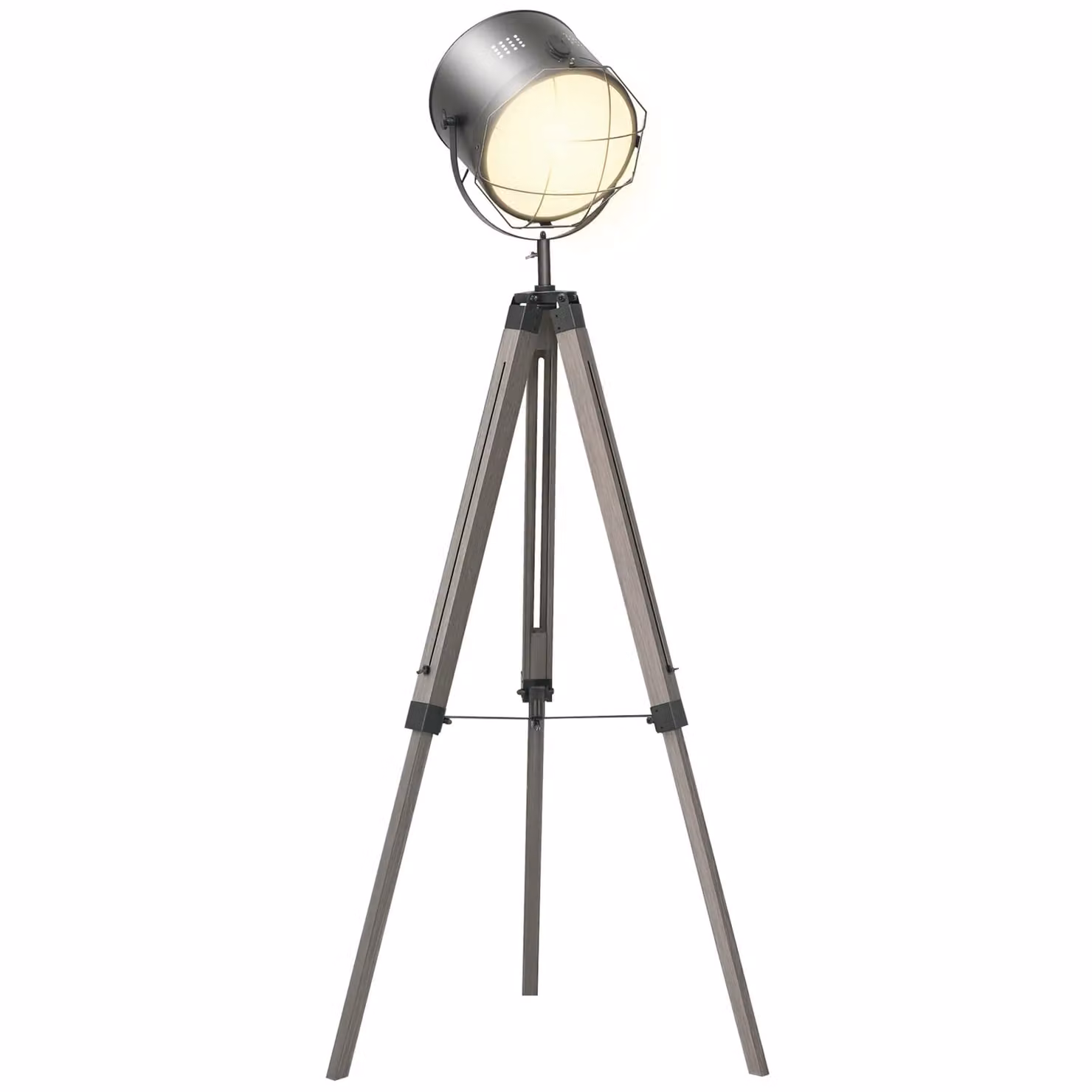 HOMCOM Industrial Tripod Floor Lamp in Grey with Pine Wood Finish and Height Adjustable Design – 2