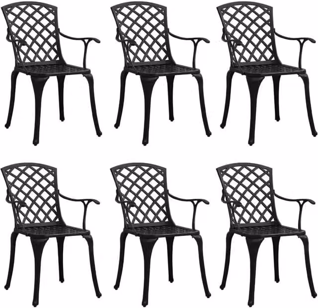 Berkfield Home Set of 6 Cast Aluminium Garden Chairs in Matt Black – 1