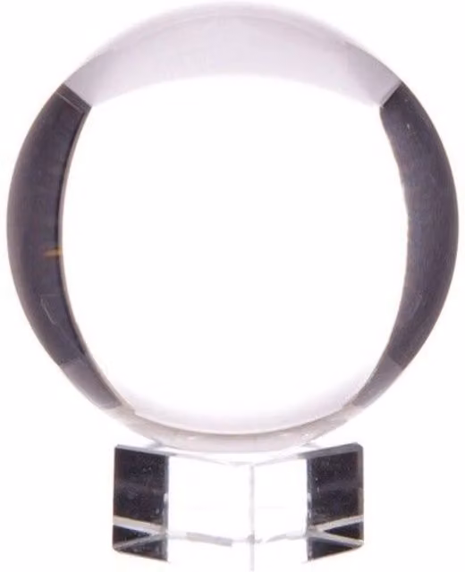 KDMK Round Transparent Optical Glass Crystal Ball on White Tabletop Stand