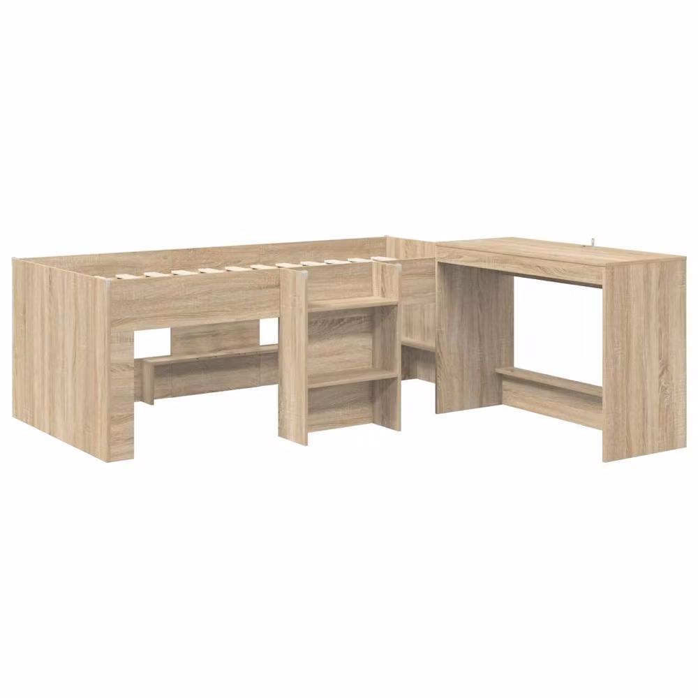Berkfield Home Kids High Bed Frame with Desk and Stairs in Sonoma Oak Brown Engineered Wood – 2