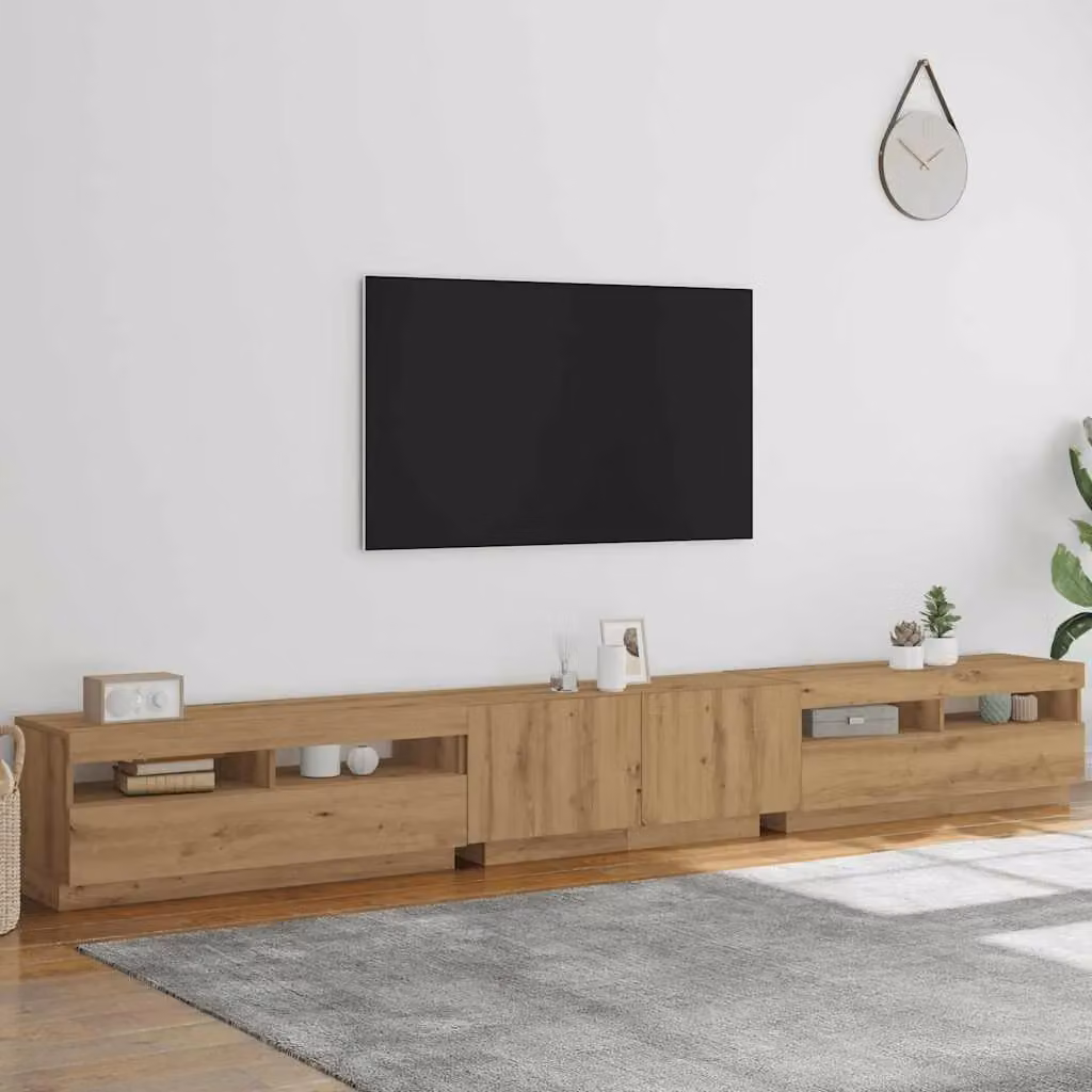 Berkfield Home Modern Artisan Oak TV Cabinet with LED Lights in Brown, W: 300 cm, D: 40 cm, H: 35 cm – 3
