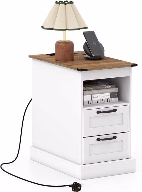 Costway Farmhouse Nightstand with Station Bedside End Table in White – 1