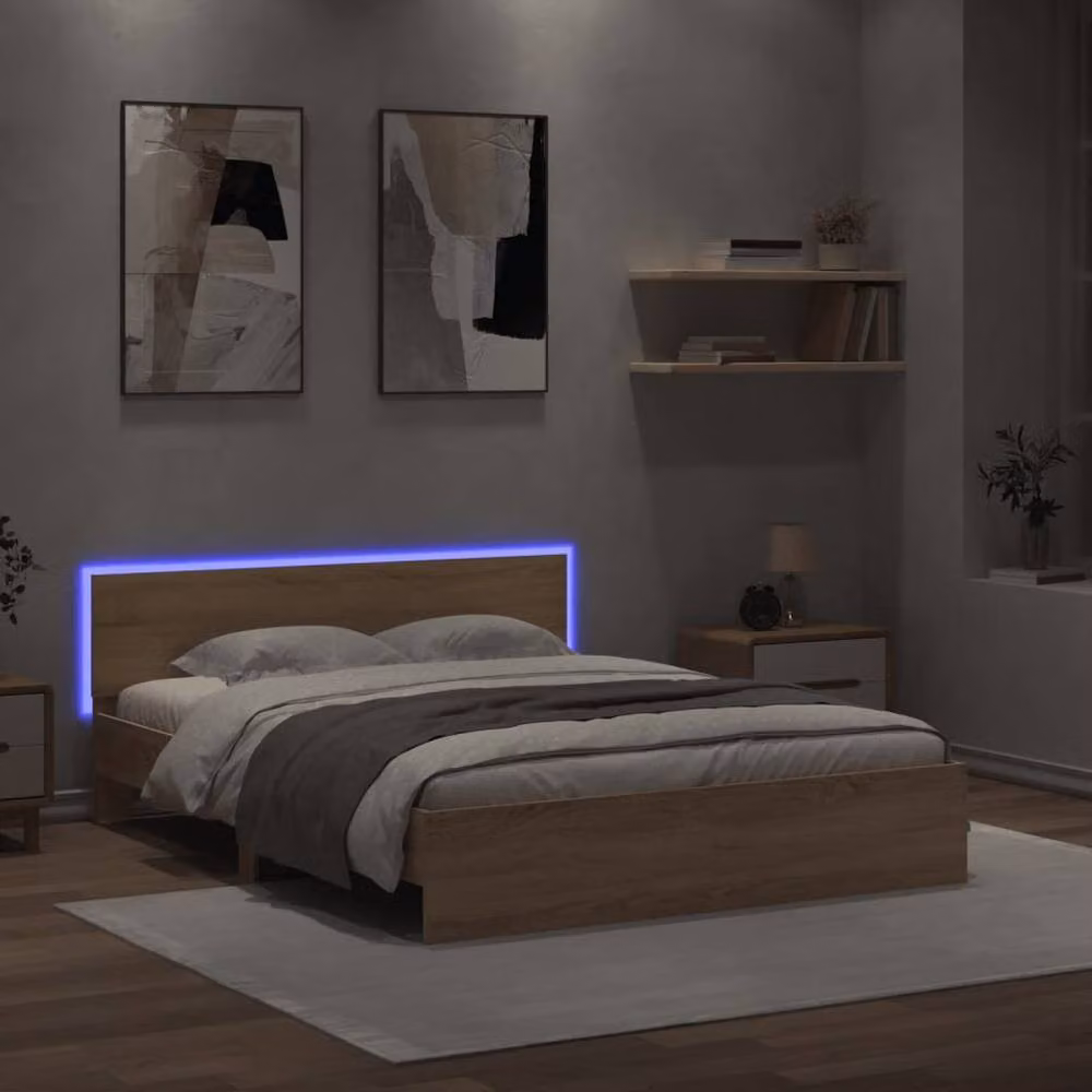 Berkfield Home Durable King Size Bed Frame with LED Under-Bed Lighting and Drawers in Sonoma Oak Brown, W/D/H: 150 x 200 x 70 cm – 2