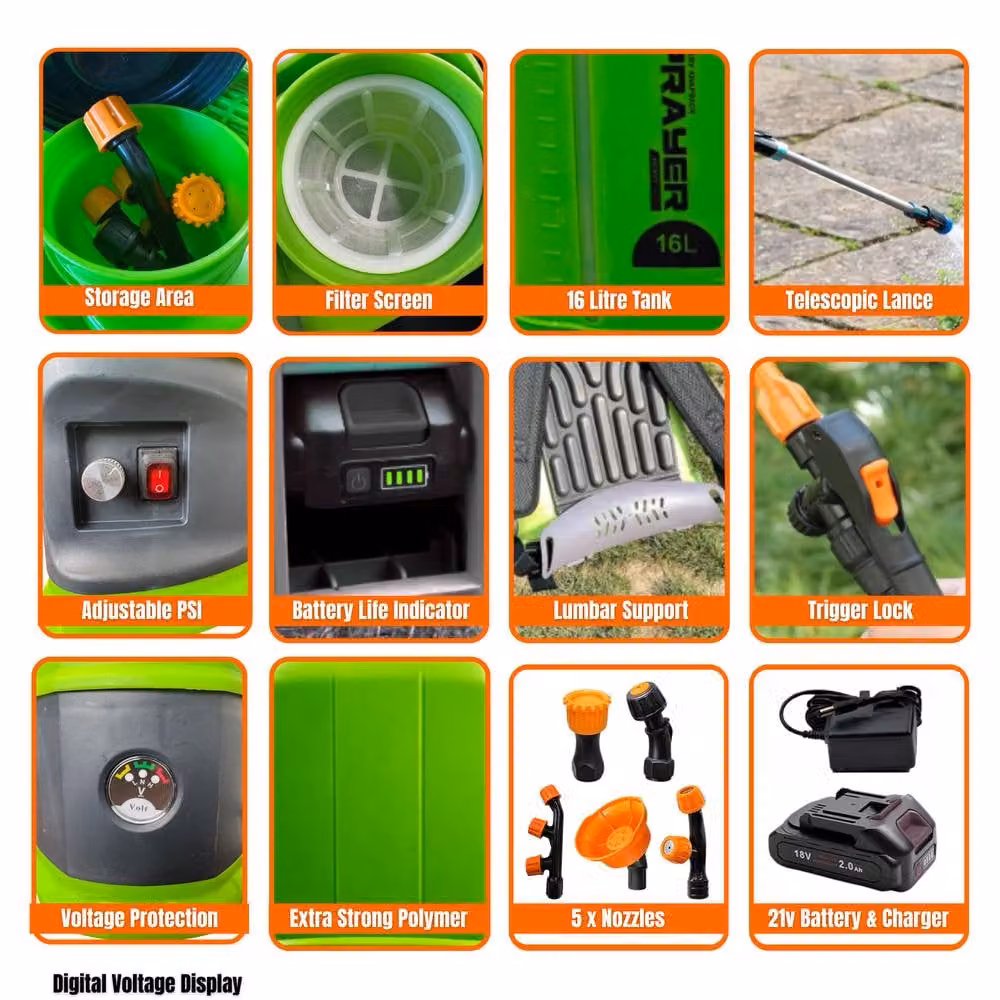 ProKleen Battery Powered Knapsack Sprayer 16L in Green with Rechargeable Battery – 6