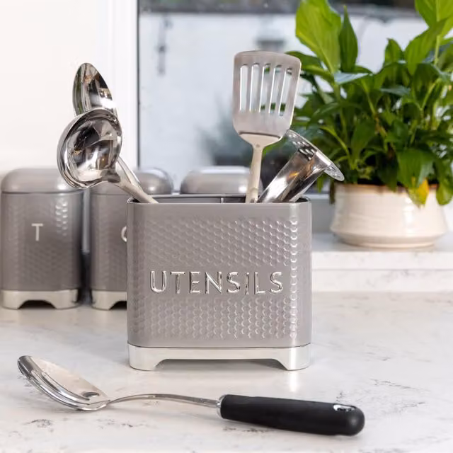 Lovello Freestanding Metal Utensil Holder in Grey, W/D/H: 2 x 1 x 18 cm – 4