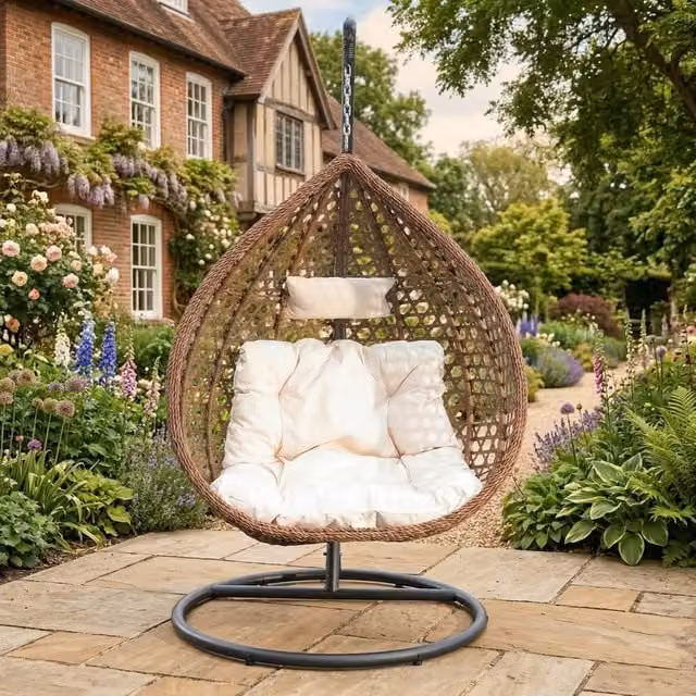 Rosewood & Stone Home Saltram Single Egg Chair in Cream and Brown with Metal Frame and Cushions