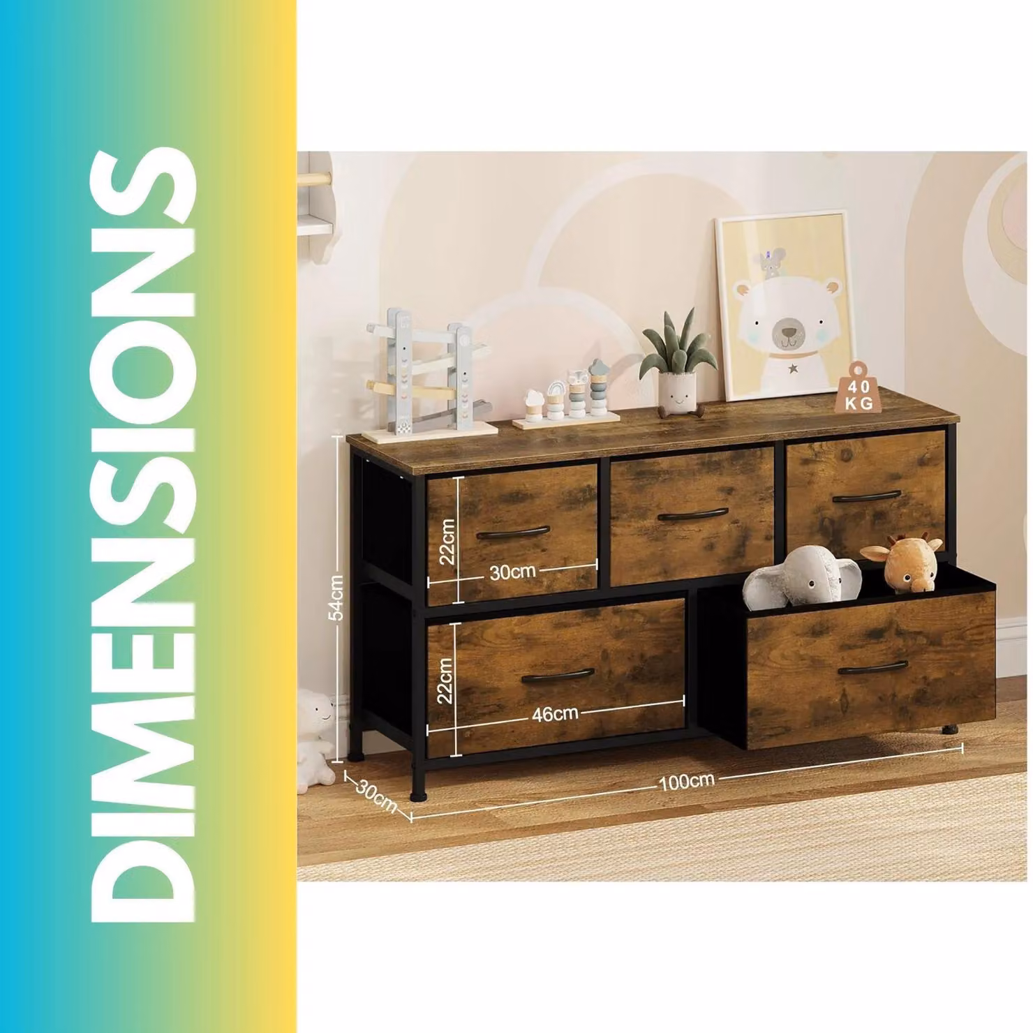 Pirlo Plush Bedroom Dresser with 5 Fabric Storage Drawers in Rustic Brown – 2