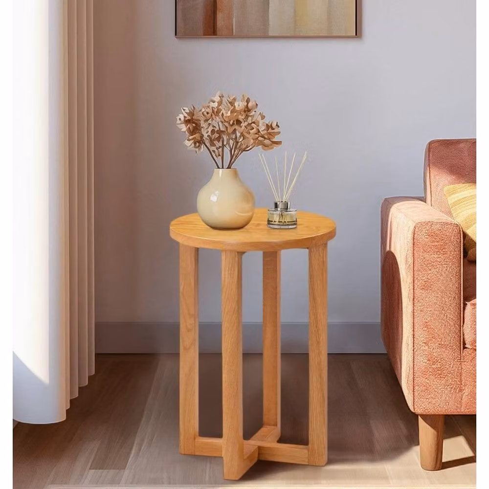 FORGEVIO Round Oak Side Table in Light Oak – 3