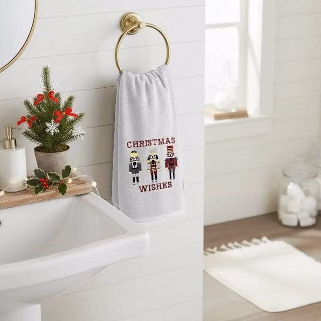 Velosso Nutcracker Christmas Cotton Hand Towels, 2 Pack, White