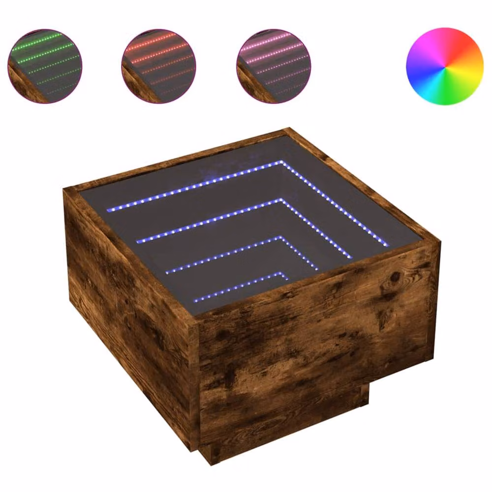 Berkfield Home Decorative Bedside Table with Infinity LED Lighting in Smoked Oak Brown, W/D/H: 40 x 40 x 30 cm – 3