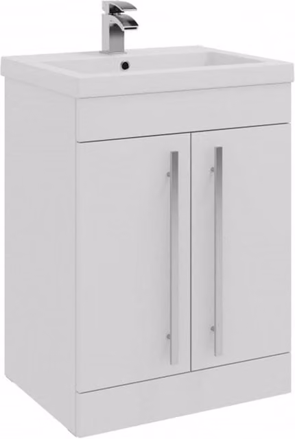 Clifton White 2 Door Floor Standing Bathroom Unit with Ceramic Basin, Width: 60 cm