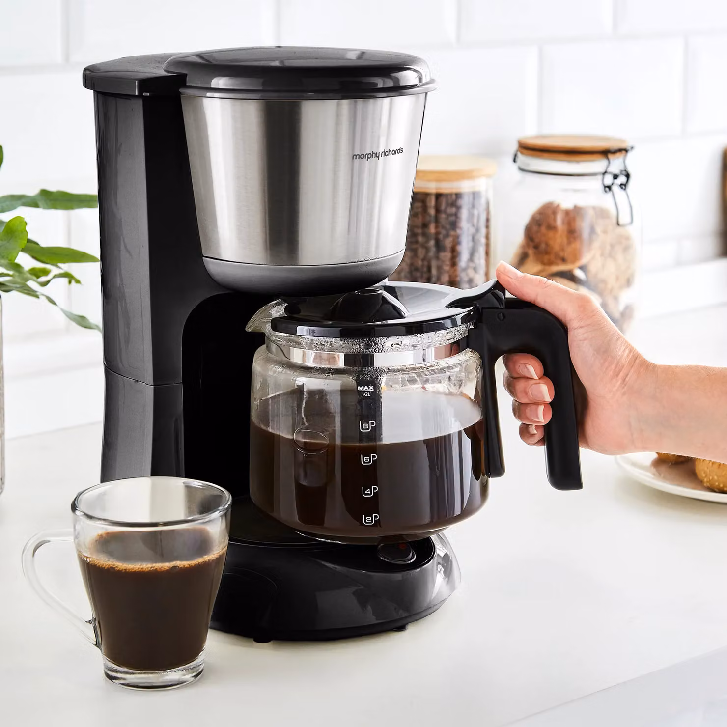 Morphy Richards Equip Filter Coffee Machine with Glass Jug in Black and Silver – 10